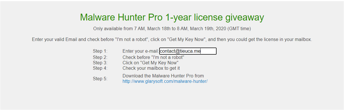 Miễn phí 1 năm Malware Hunter Pro