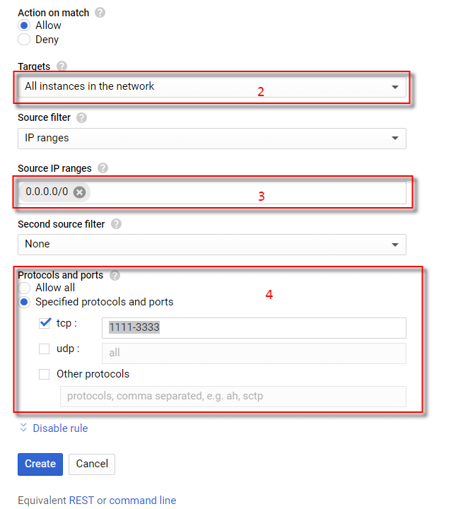 CREATE FIREWALL RULE Google Cloud Platform 2