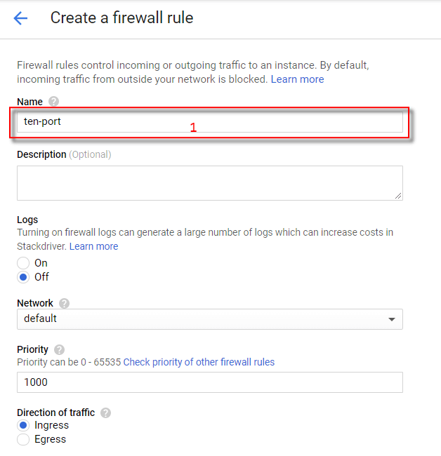 CREATE FIREWALL RULE Google Cloud Platform