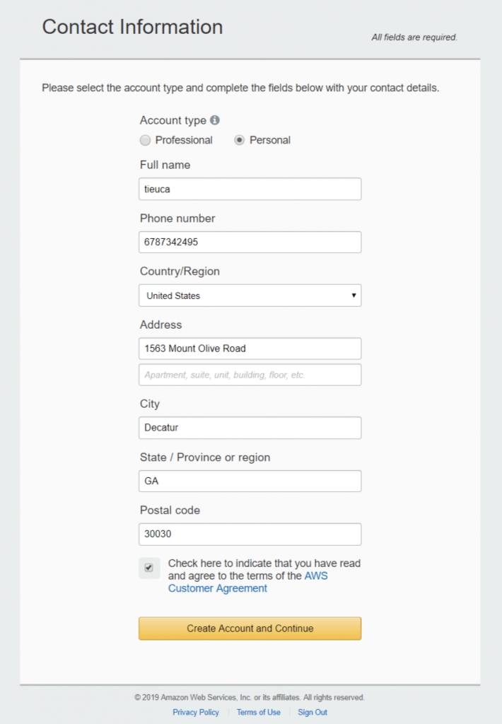 AWS Console Signup 3