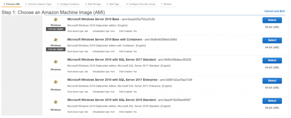 Launch instance wizard EC2 Management Console