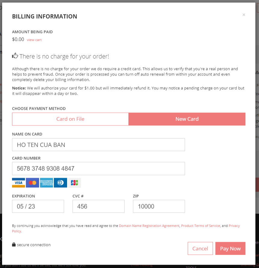 Porkbun.com Billing Information.