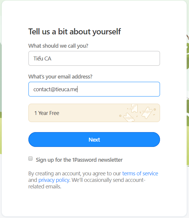 Miễn phí 1 năm 1Password Family