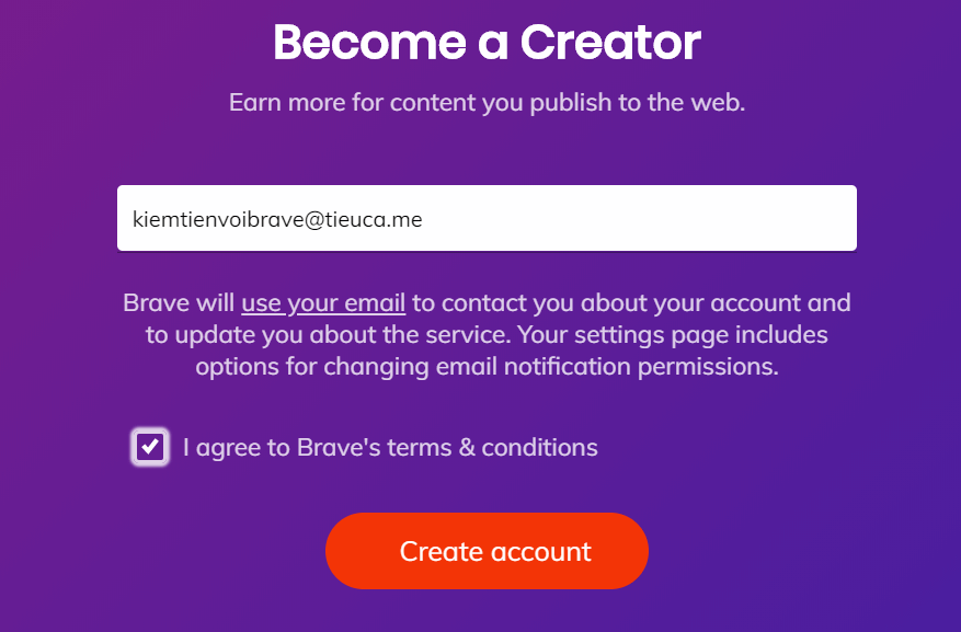 Đăng ký tài khoản Publisher và kiếm tiền với Brave